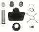 Vaillant Abgasanschlussset mit verschiedenen Bauteilen, darunter ein schwarzes Plastikteil, Metallrohr und Dichtungen, für die Installation in Heizsystemen.